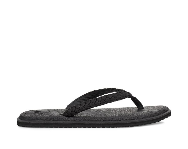 Tong Sanuk Yoga Braid Cuir Femme - Noir YXGTHP016